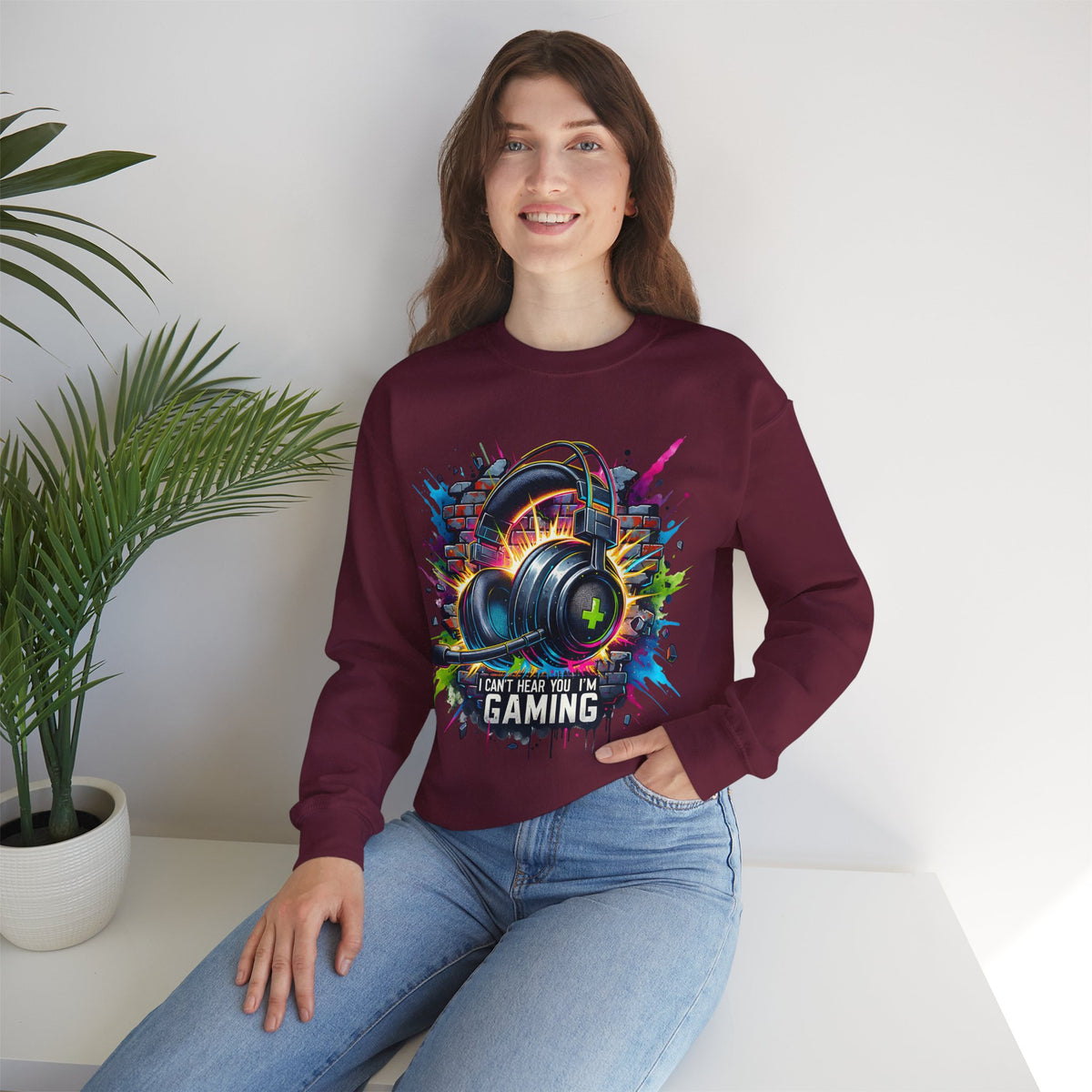 Gaming Headset I Can't Hear You, I'm Gaming – Gildan Heavy Blend | Trendy Women’s and Men's Soft Sweatshirt. Direct to Garment. Printed & Shipped in the USA. Unisex Sizes.
