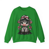Cute Highland Cow 'Hot Mess' In Braids – Gildan Heavy Blend | Trendy Women’s Soft Sweatshirt. Direct to Garment. Printed & Shipped in the USA. Unisex Sizes.