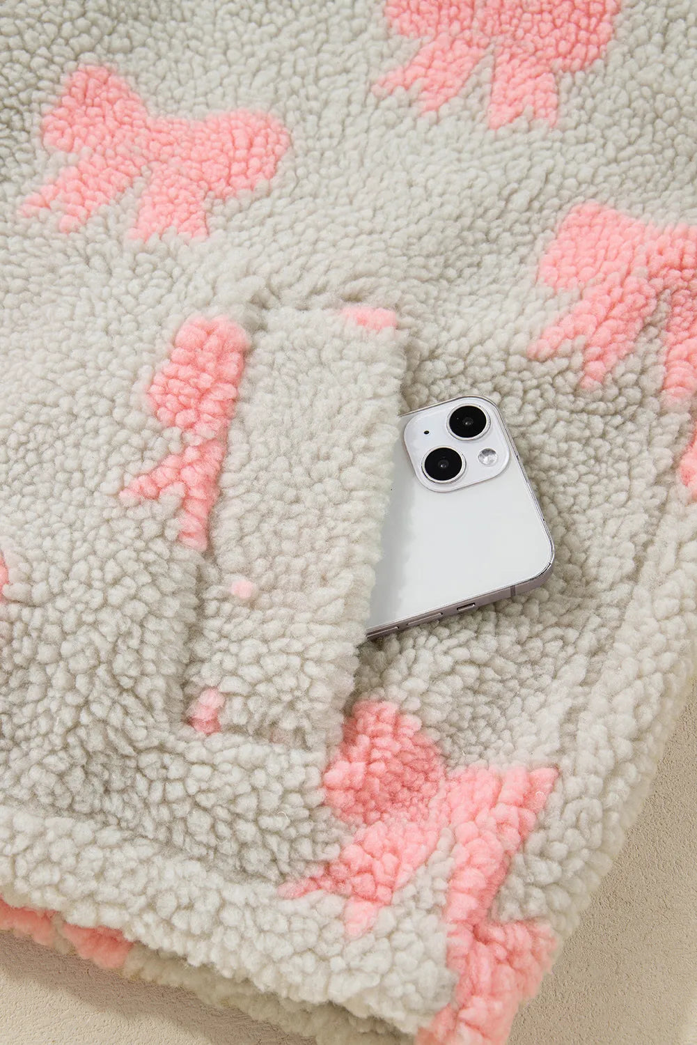 Gray Quarter Zip Pullover w/Pink Bows and Accents