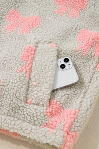 Gray Quarter Zip Pullover w/Pink Bows and Accents
