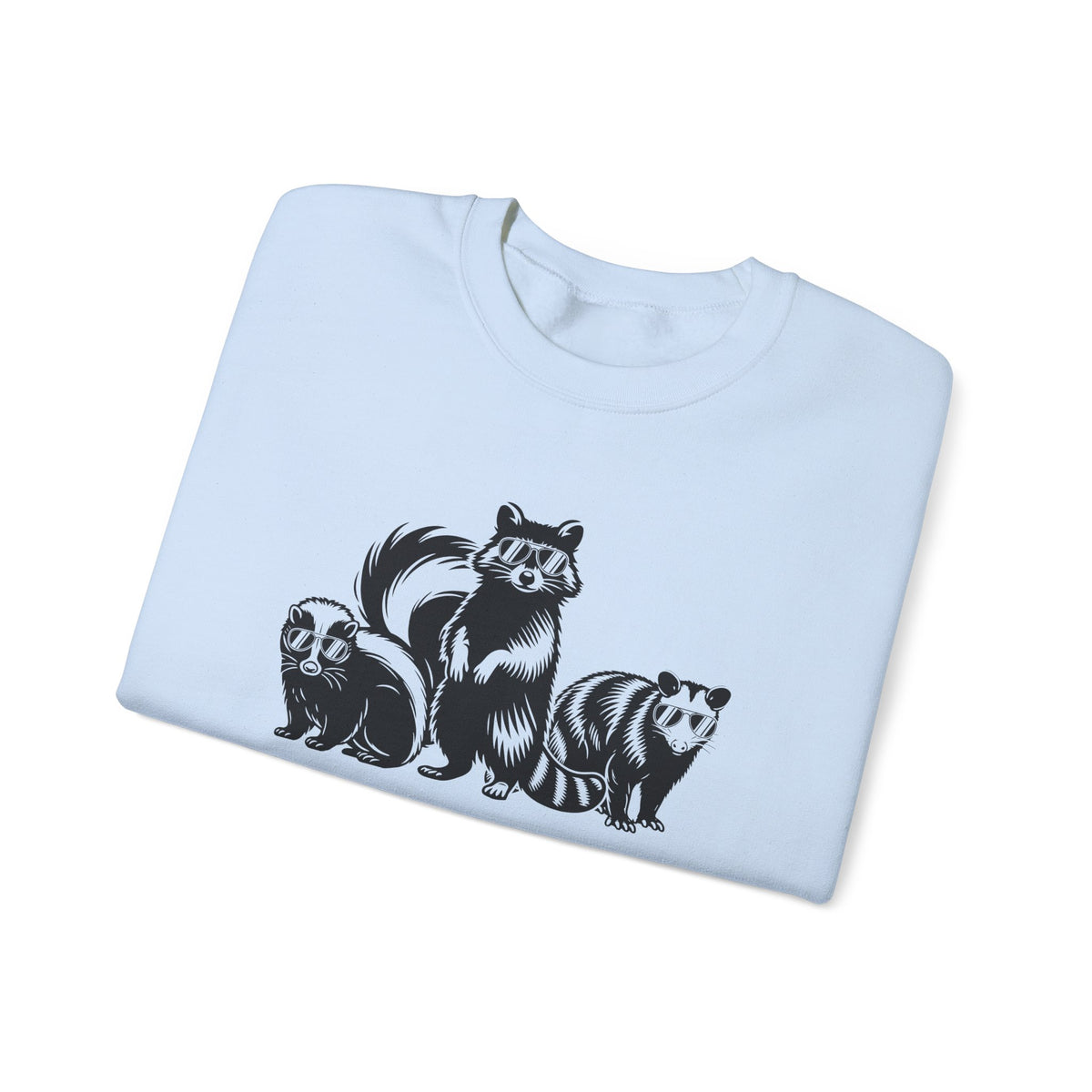 Stay Trashy, Skunk Raccoon Possum – Gildan Heavy Blend | Trendy Women’s and Men's Soft Sweatshirt. Direct to Garment. Printed & Shipped in the USA. Unisex Sizes.