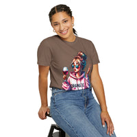 Dramatic Girl With Wine Messy Bun Peace Sign  - Comfort Colors | Trendy Women's T-Shirt. Direct to Garment. Printed & Shipped in the USA. Unisex Sizes.
