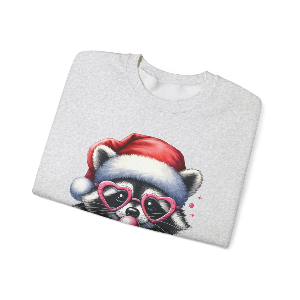 Merry Trashmas Bubblegum Raccoon w/Santa Hat Christmas – Gildan Heavy Blend | Trendy Women’s Soft Sweatshirt. Direct to Garment. Printed & Shipped in the USA. Unisex Sizes.