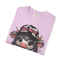 Cute Highland Cow 'Hot Mess' In Braids  - Comfort Colors | Trendy Women's T-Shirt. Direct to Garment. Printed & Shipped in the USA. Unisex Sizes.