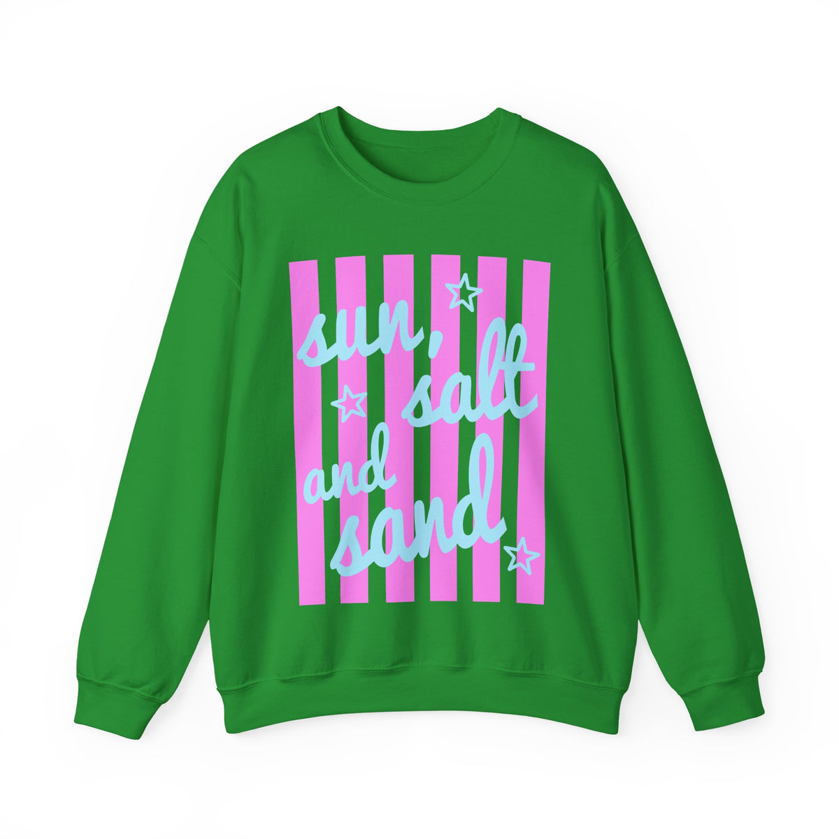 Sun, Salt and Sand – Gildan Heavy Blend | Trendy Women’s Soft Sweatshirt. Direct to Garment. Printed & Shipped in the USA. Unisex Sizes.