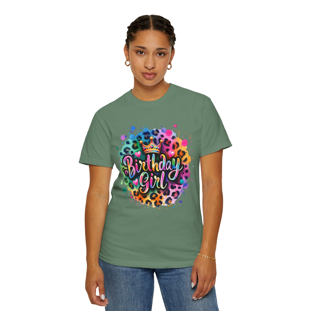 Birthday Girl, Neon Leopard - Comfort Colors | Trendy Women's T-Shirt. Direct to Garment. Printed & Shipped in the USA. Unisex Sizes.