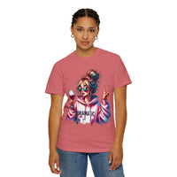 Dramatic Girl With Wine Messy Bun Peace Sign  - Comfort Colors | Trendy Women's T-Shirt. Direct to Garment. Printed & Shipped in the USA. Unisex Sizes.