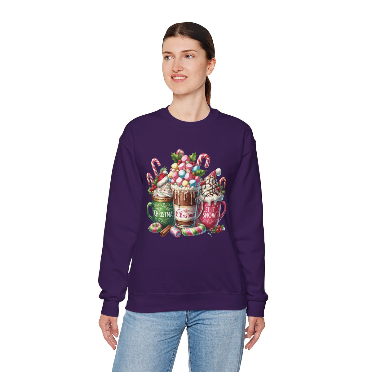 Hot Chocolate Mugs Christmas Hot Cocoa – Gildan Heavy Blend | Trendy Women’s Soft Sweatshirt. Direct to Garment. Printed & Shipped in the USA. Unisex Sizes.