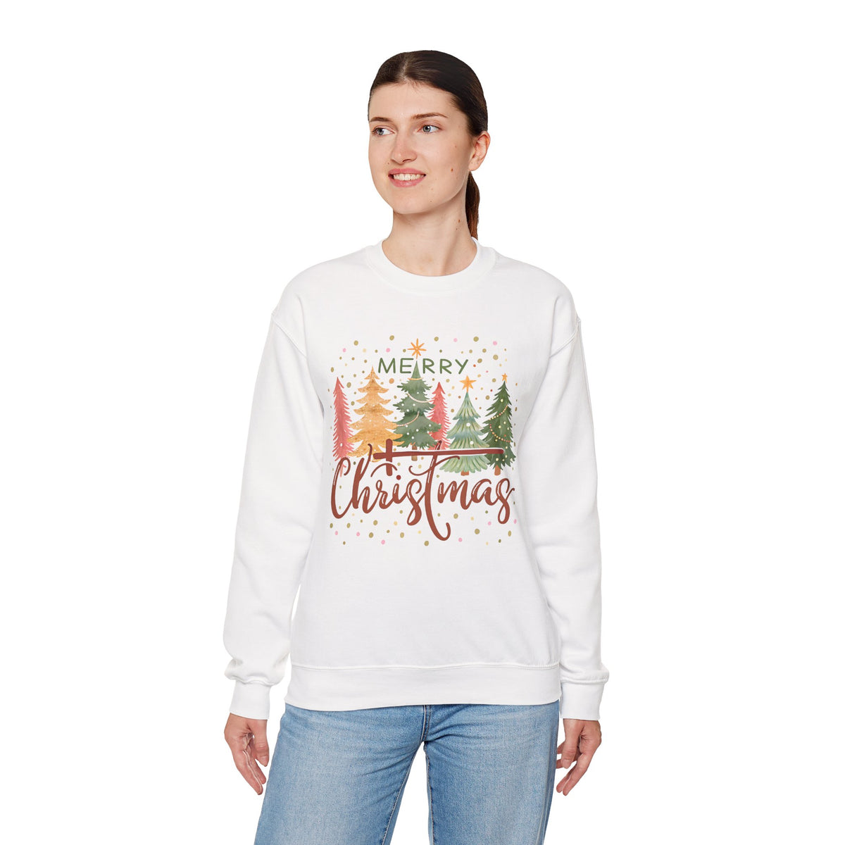 Merry ChrisTmas - Christian Faith – Gildan Heavy Blend | Trendy Women’s Soft Sweatshirt. Direct to Garment. Printed & Shipped in the USA. Unisex Sizes.