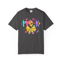 Coquette Pre-K Pencil Bow - Comfort Colors | Trendy Women's T-Shirt. Direct to Garment. Printed & Shipped in the USA. Unisex Sizes.