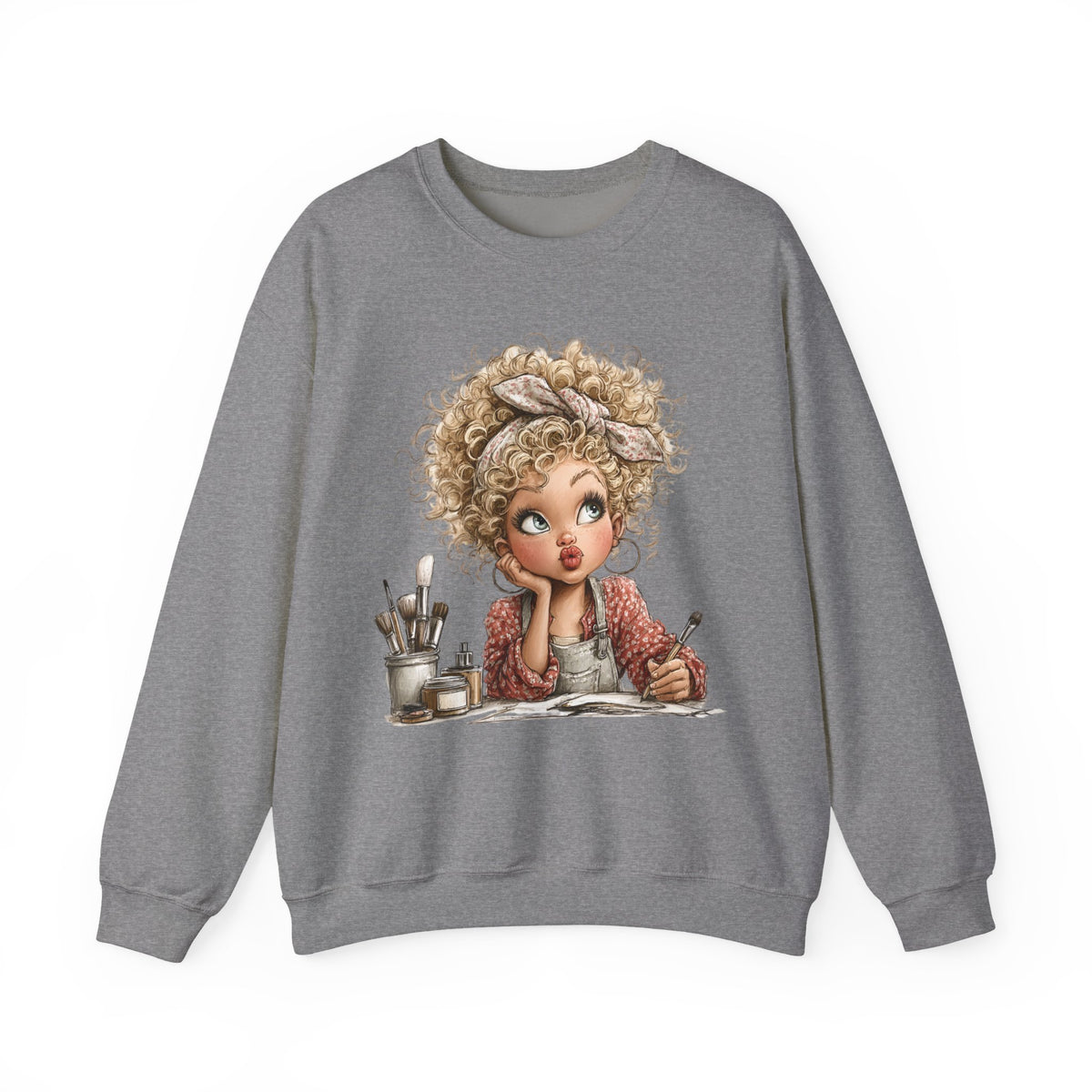 Cute Artist Curly Girl – Gildan Heavy Blend | Trendy Women’s Soft Sweatshirt. Direct to Garment. Printed & Shipped in the USA. Unisex Sizes.