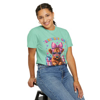 Birthday Girl, Highland Cow - Comfort Colors | Trendy Women's T-Shirt. Direct to Garment. Printed & Shipped in the USA. Unisex Sizes.