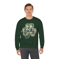 Lucky Shamrock Faux Knit – Gildan Heavy Blend | Trendy Men's and Women’s Soft Sweatshirt. Direct to Garment. Printed & Shipped in the USA. Unisex Sizes.