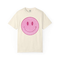 Faux Glitter Smiley - Comfort Colors | Trendy Women's T-Shirt. Direct to Garment. Printed & Shipped in the USA. Unisex Sizes.