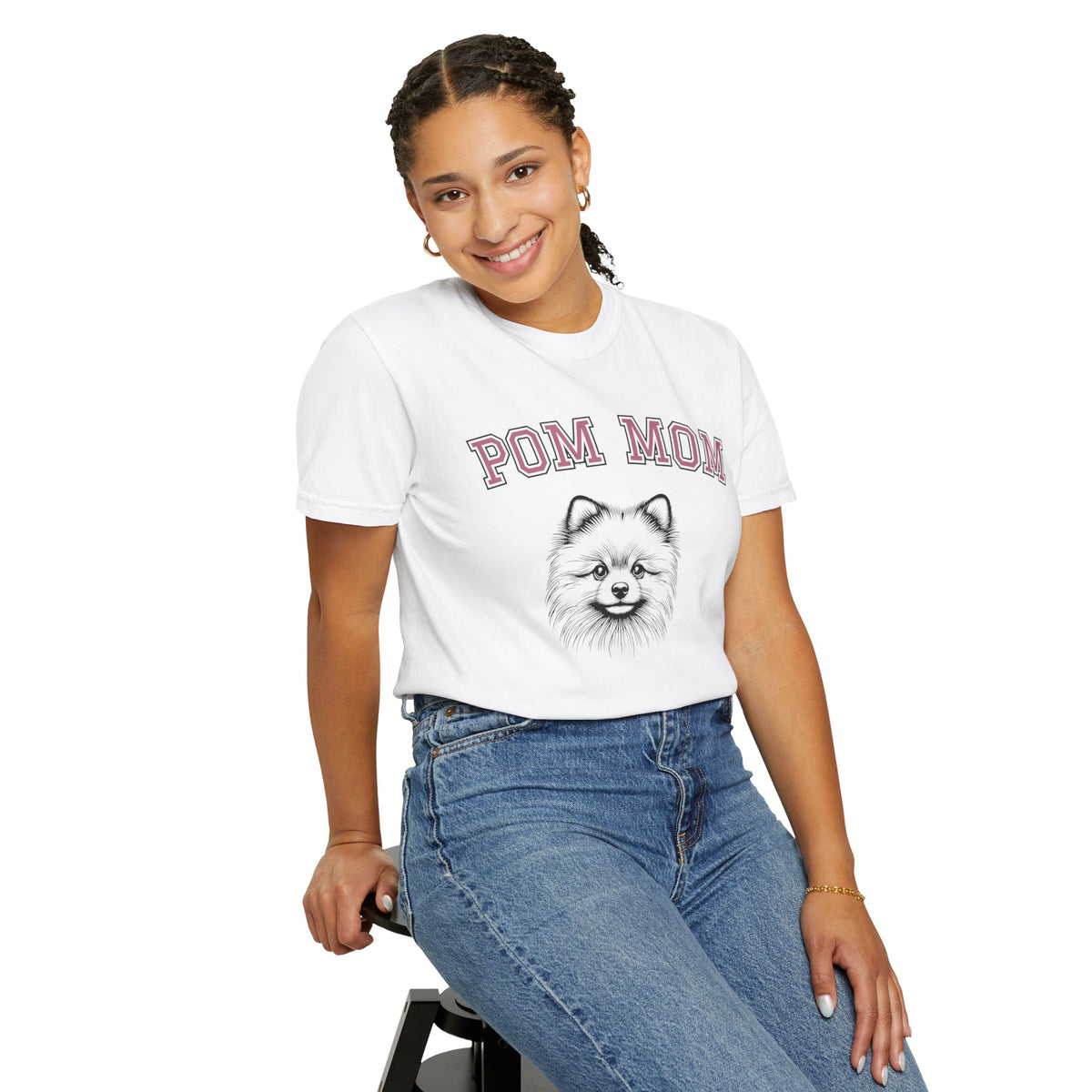Pom Mom, Varsity - Comfort Colors | Trendy Women's T-Shirt. Direct to Garment. Printed & Shipped in the USA. Unisex Sizes.