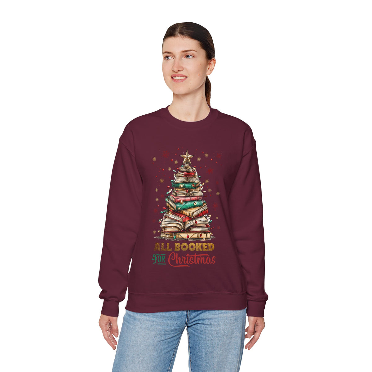 All Booked For Christmas – Gildan Heavy Blend | Trendy Women’s Soft Sweatshirt. Direct to Garment. Printed & Shipped in the USA. Unisex Sizes.