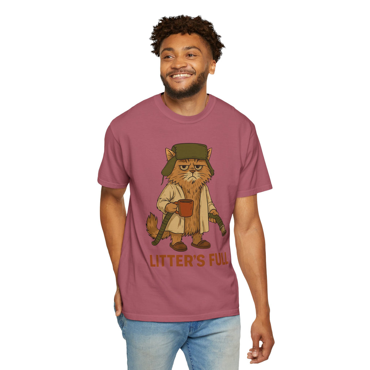 Litter's Full, Funny Cat - Comfort Colors | Trendy Men's and Women's T-Shirt. Direct to Garment. Printed & Shipped in the USA. Unisex Sizes.