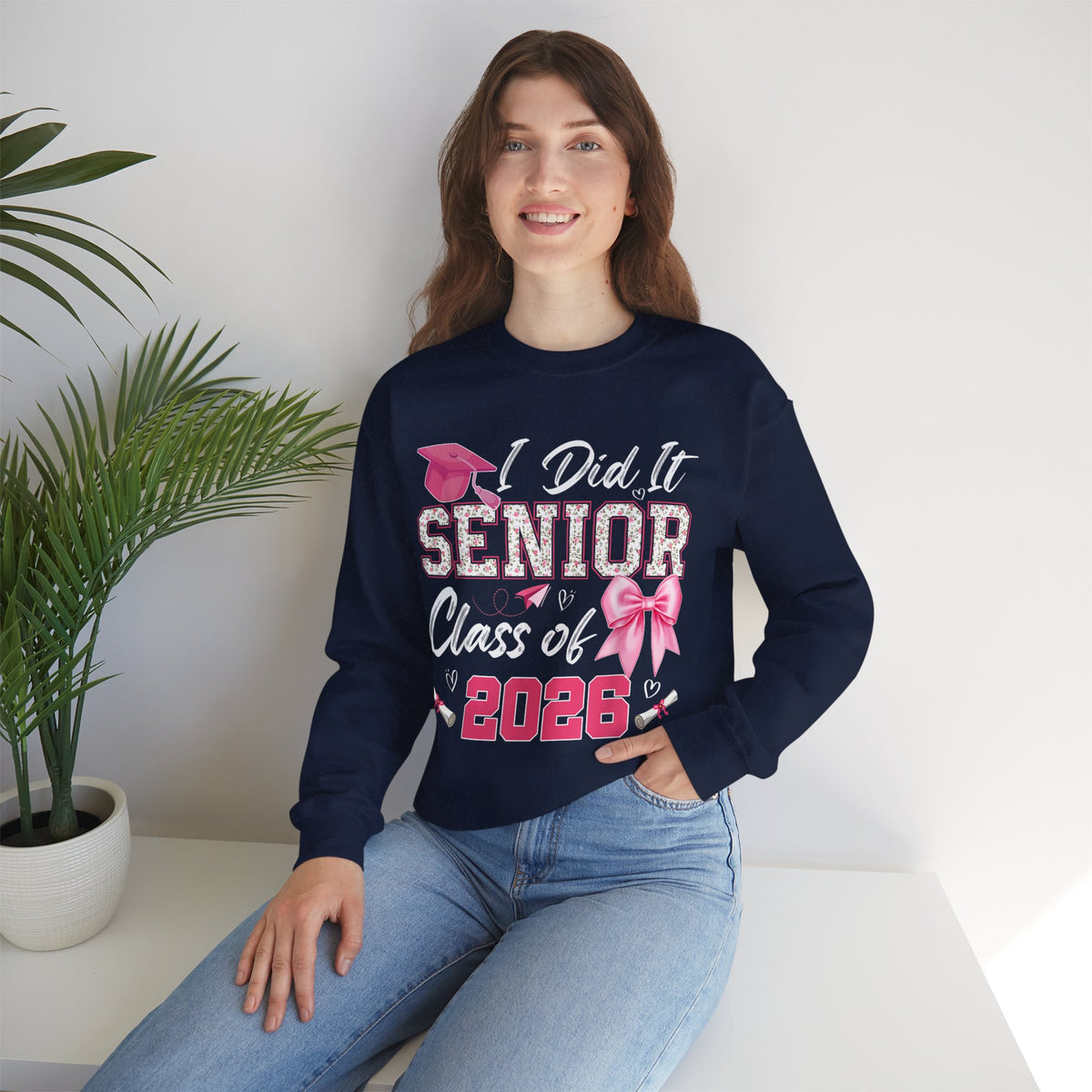 Class of 2026 I Did It Senior Coquette Bow Graduation – Gildan Heavy Blend | Trendy Women’s Soft Sweatshirt. Direct to Garment. Printed & Shipped in the USA. Unisex Sizes.