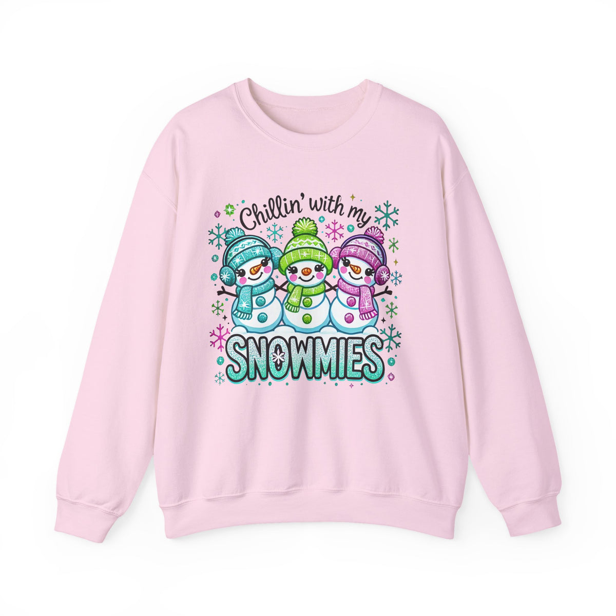 Chillin' With My Snowmies, Winter Snowman – Gildan Heavy Blend | Trendy Women’s Soft Sweatshirt. Direct to Garment. Printed & Shipped in the USA. Unisex Sizes.
