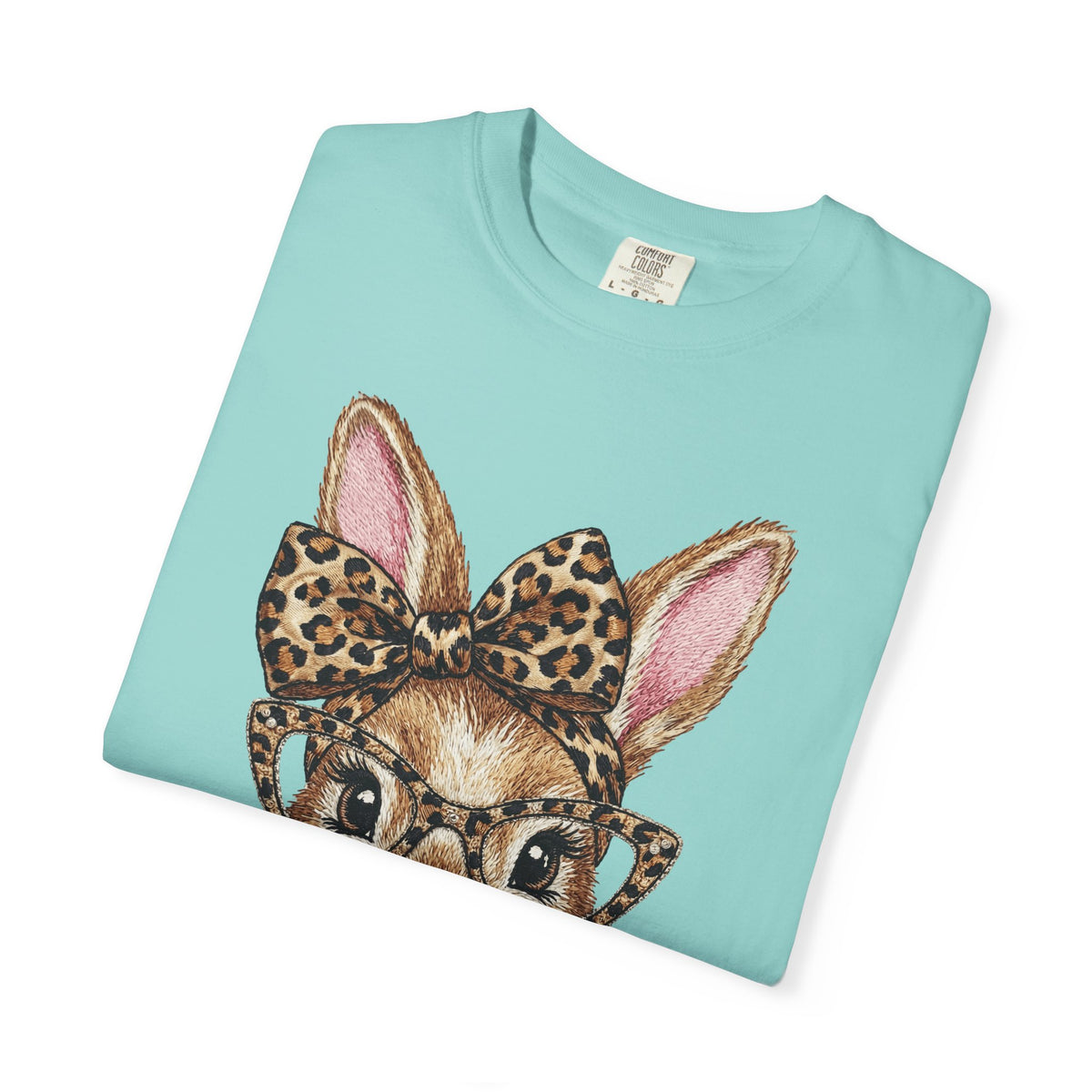 Bunny with Leopard Bow and Glasses - Comfort Colors | Trendy Women's T-Shirt. Direct to Garment. Printed & Shipped in the USA. Unisex Sizes.