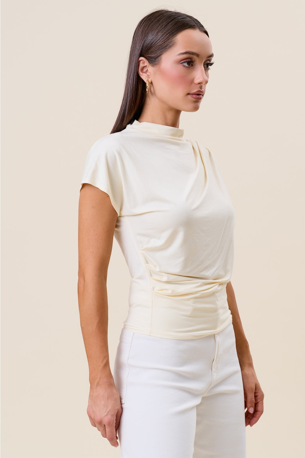 Draped (Cream) Rayon/Spandex Top