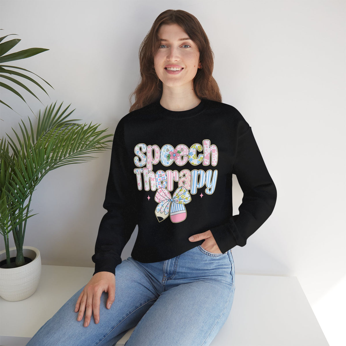 Speech Therapy - Pink Blue Coquette – Gildan Heavy Blend | Trendy Women’s Soft Sweatshirt. Direct to Garment. Printed & Shipped in the USA. Unisex Sizes.