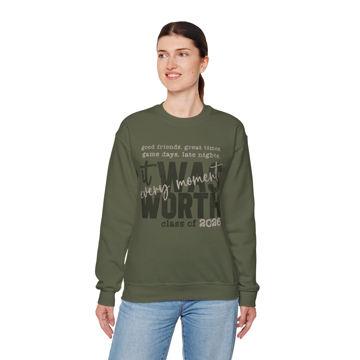 It Was Worth Every Moment | Class of 2026, Graduation – Gildan Heavy Blend | Trendy Women’s and Men's Soft Sweatshirt. Direct to Garment. Printed & Shipped in the USA. Unisex Sizes.