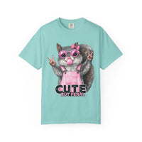 Cute But Feral, Squirrel in Pink Bibs - Comfort Colors | Trendy Women's T-Shirt. Direct to Garment. Printed & Shipped in the USA. Unisex Sizes.
