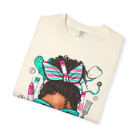 Phlebotomist Life, Messy Bun - Comfort Colors | Trendy Women's T-Shirt. Direct to Garment. Printed & Shipped in the USA. Unisex Sizes.