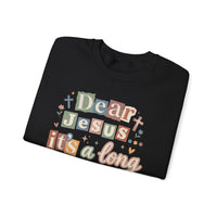 Dear Jesus, Long Story – Gildan Heavy Blend | Trendy Women’s Soft Sweatshirt. Direct to Garment. Printed & Shipped in the USA. Unisex Sizes.