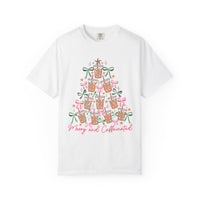 Merry and Caffeinated Iced Coffee Christmas Tree - Comfort Colors | Trendy Women's T-Shirt. Direct to Garment. Printed & Shipped in the USA. Unisex Sizes.
