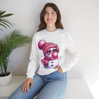 Pink Girly Snowman with Heart Sunglasses and Bubblegum Winter – Gildan Heavy Blend | Trendy Women’s Soft Sweatshirt. Direct to Garment. Printed & Shipped in the USA. Unisex Sizes.