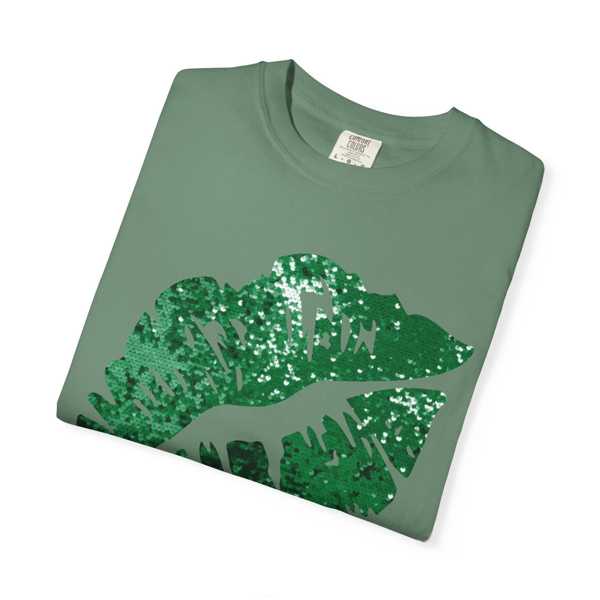 Green Faux Glitter Kiss - Comfort Colors | Trendy Women's T-Shirt. Direct to Garment. Printed & Shipped in the USA. Unisex Sizes.