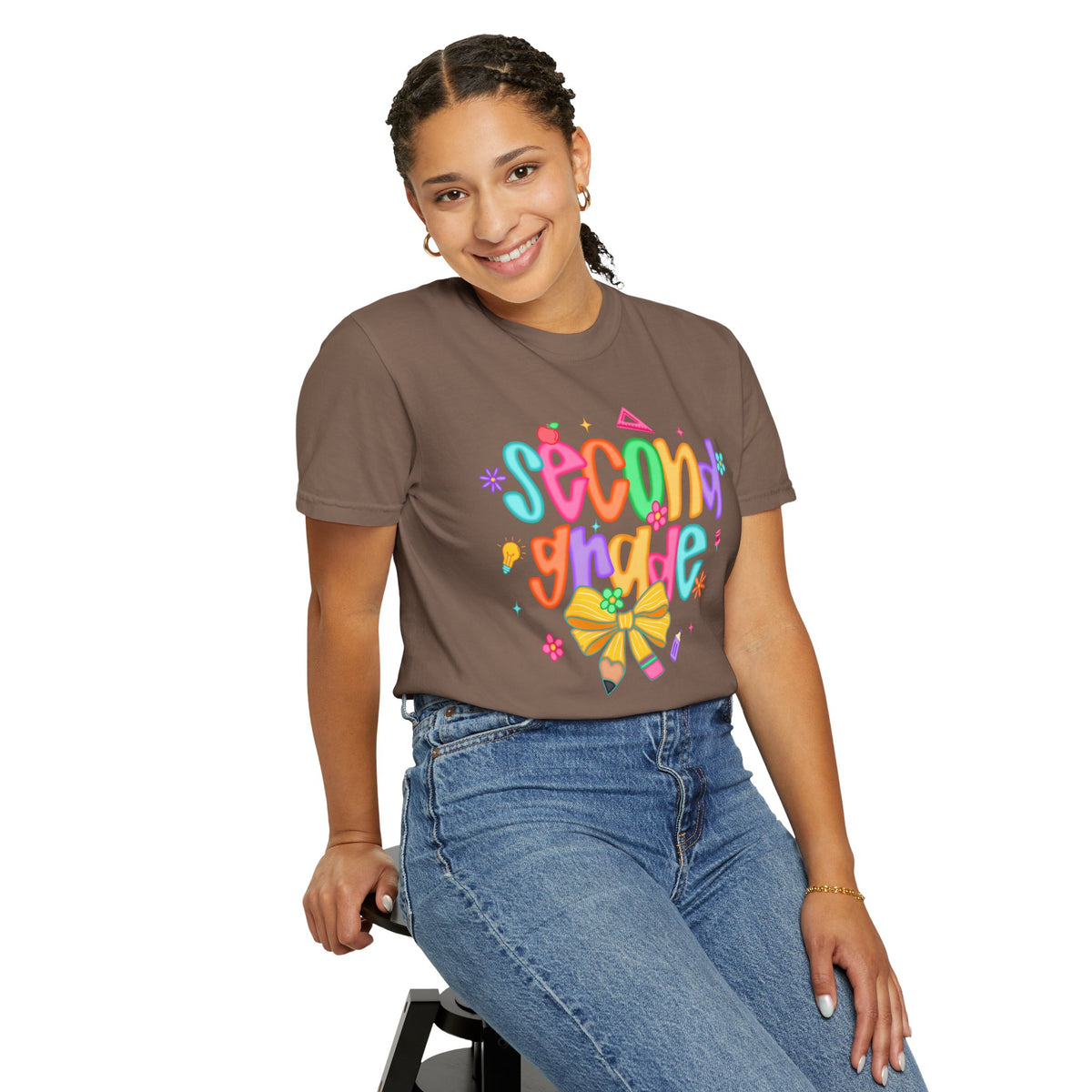 Coquette Second Grade Pencil Bow - Comfort Colors | Trendy Women's T-Shirt. Direct to Garment. Printed & Shipped in the USA. Unisex Sizes.