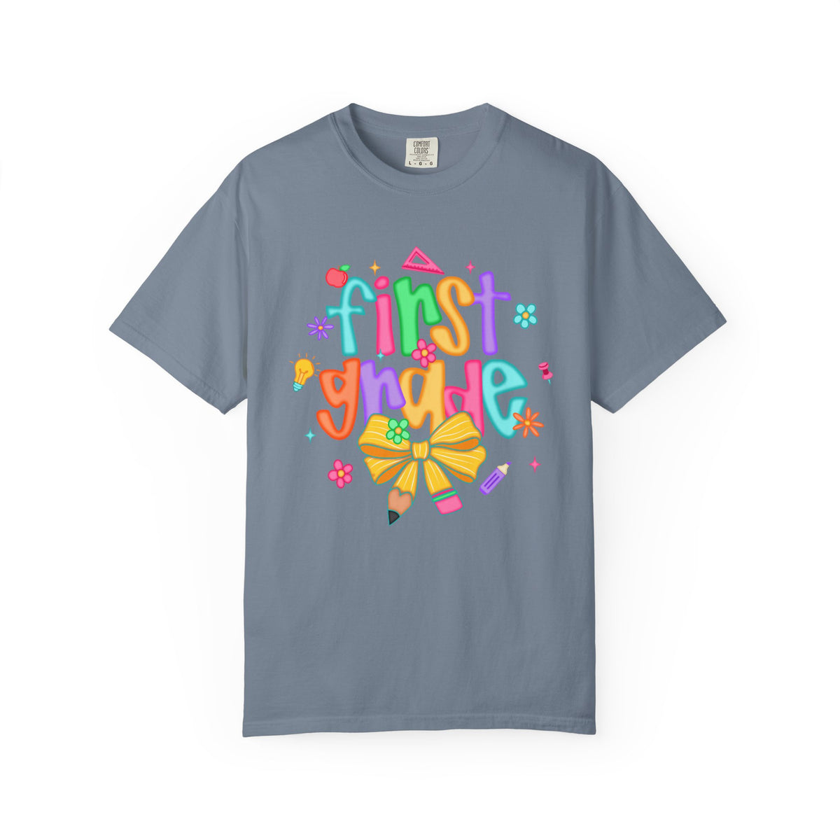 Coquette First Grade Pencil Bow - Comfort Colors | Trendy Women's T-Shirt. Direct to Garment. Printed & Shipped in the USA. Unisex Sizes.