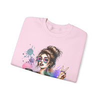 Cool Mombie with Coffee Peace Tattoo - Tired Mom – Gildan Heavy Blend | Trendy Women’s Soft Sweatshirt. Direct to Garment. Printed & Shipped in the USA. Unisex Sizes.