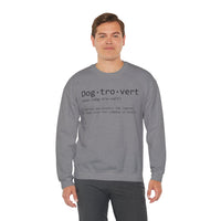 Dogtrovert Typography. Dog Lover – Gildan Heavy Blend | Trendy Men's and Women’s Soft Sweatshirt. Direct to Garment. Printed & Shipped in the USA. Unisex Sizes.