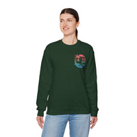 Sun Salt Sand, Beach Sunset - Front & Back Print – Gildan Heavy Blend | Trendy Women’s and Men's Soft Sweatshirt. Direct to Garment. Printed & Shipped in the USA. Unisex Sizes.