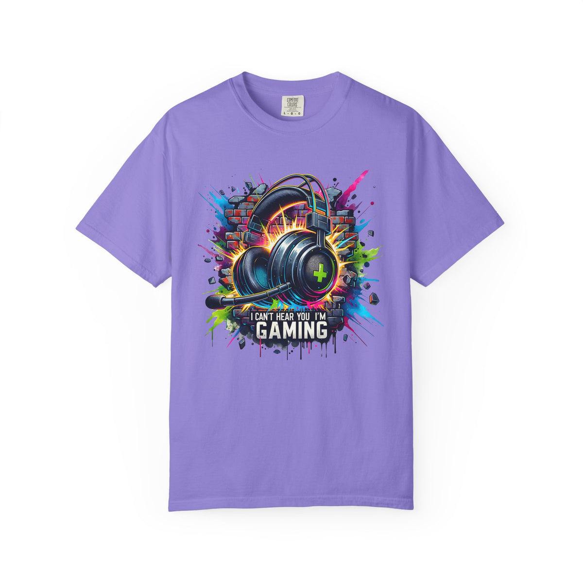 Gaming Headset I Can't Hear You, I'm Gaming - Comfort Colors | Trendy Men's And Women's T-Shirt. Direct to Garment. Printed & Shipped in the USA. Unisex Sizes.