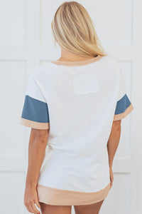 Multicolour Colorblock Patchwork Side Split Tunic T Shirt