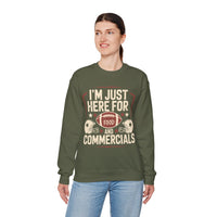 I'm Just Here for Food and Commercials – Gildan Heavy Blend | Trendy Women’s and Men's Soft Sweatshirt. Direct to Garment. Printed & Shipped in the USA. Unisex Sizes.