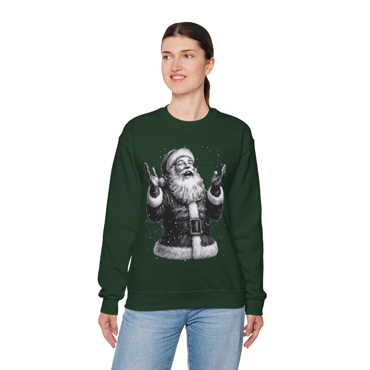 Joyful Santa - Black and White Vintage – Gildan Heavy Blend | Trendy Women’s and Men's Soft Sweatshirt. Direct to Garment. Printed & Shipped in the USA. Unisex Sizes.