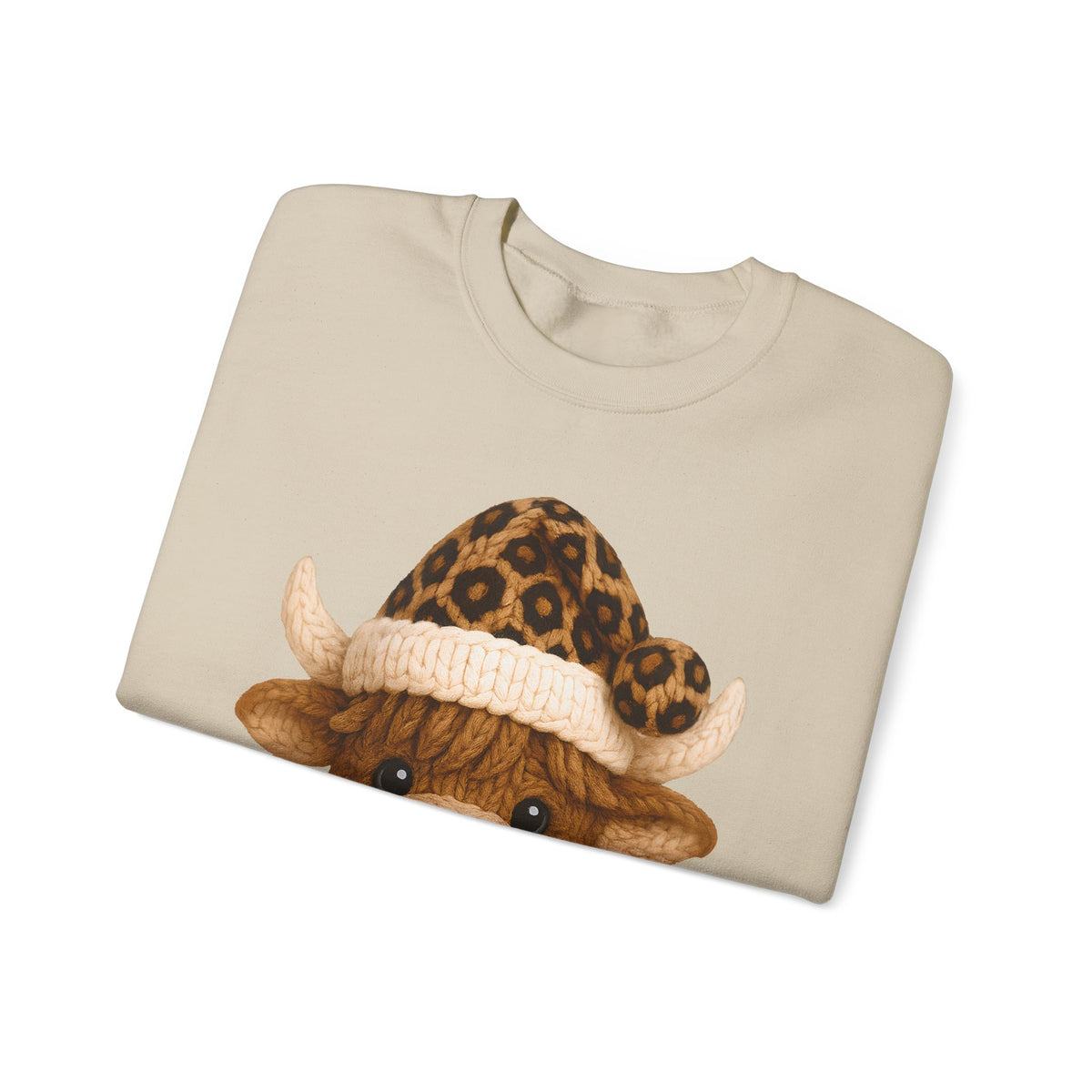 Cute Highland Cow with Leopard Santa Hat Christmas – Gildan Heavy Blend | Trendy Women’s Soft Sweatshirt. Direct to Garment. Printed & Shipped in the USA. Unisex Sizes.