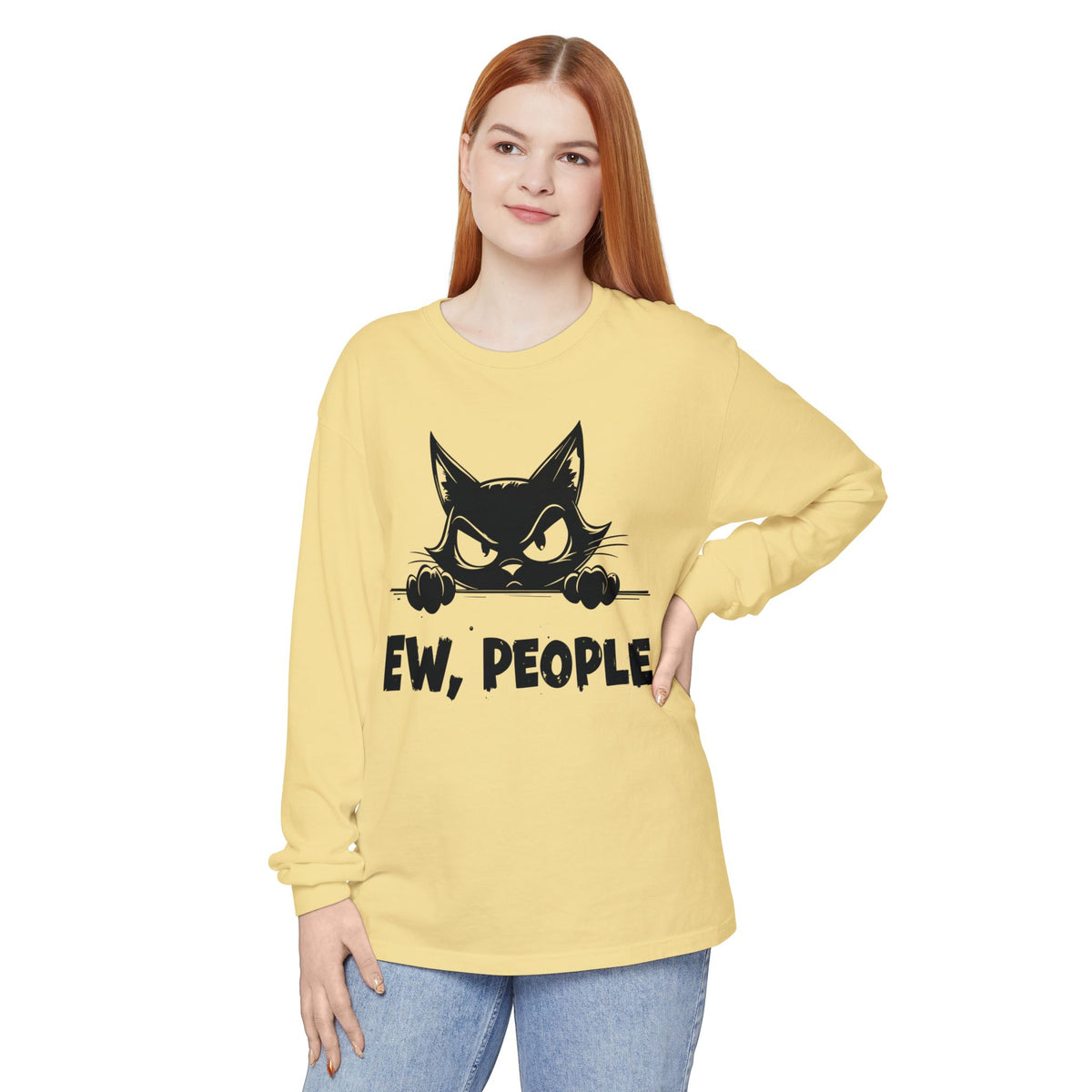 Ew People, Grumpy Cat - Comfort Colors | Trendy Women's and Men's Long Sleeve T-Shirt. Direct to Garment. Printed & Shipped in the USA. Unisex Sizes.