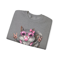 Cute But Feral, Squirrel in Pink Bibs – Gildan Heavy Blend | Trendy Women’s Soft Sweatshirt. Direct to Garment. Printed & Shipped in the USA. Unisex Sizes.