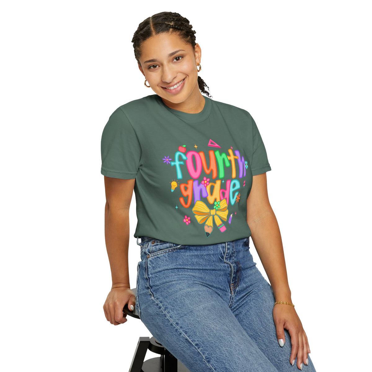 Coquette Fourth Grade Pencil Bow - Comfort Colors | Trendy Women's T-Shirt. Direct to Garment. Printed & Shipped in the USA. Unisex Sizes.