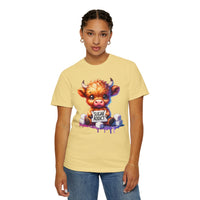 Sugar Addict Highland Cow - Comfort Colors | Trendy Women's T-Shirt. Direct to Garment. Printed & Shipped in the USA. Unisex Sizes.
