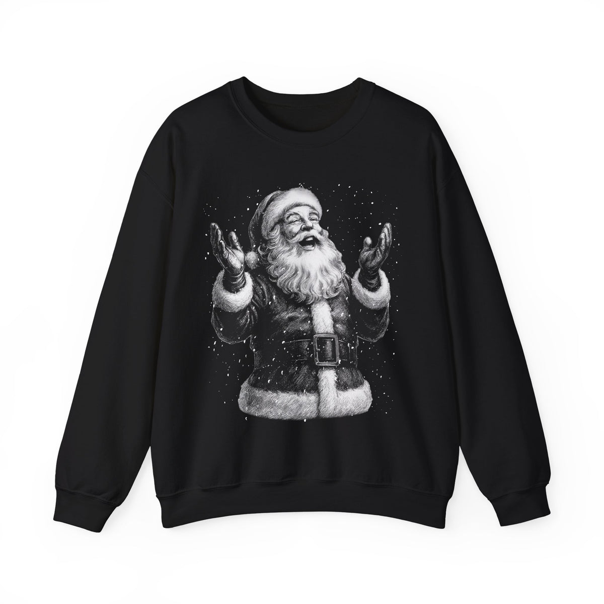 Joyful Santa - Black and White Vintage – Gildan Heavy Blend | Trendy Women’s and Men's Soft Sweatshirt. Direct to Garment. Printed & Shipped in the USA. Unisex Sizes.
