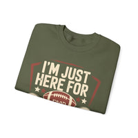 I'm Just Here for Food and Commercials – Gildan Heavy Blend | Trendy Women’s and Men's Soft Sweatshirt. Direct to Garment. Printed & Shipped in the USA. Unisex Sizes.