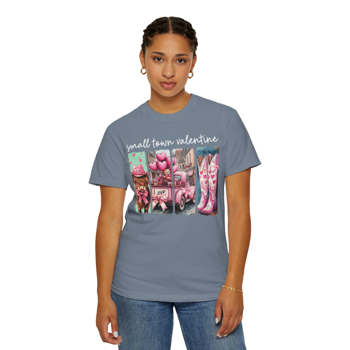 Small Town Valentine - Comfort Colors | Trendy Women's T-Shirt. Direct to Garment. Printed & Shipped in the USA. Unisex Sizes.